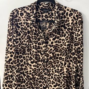 Chadwicks Leopard Print Button-Down Blouse - Beige/Brown Size Petite Medium